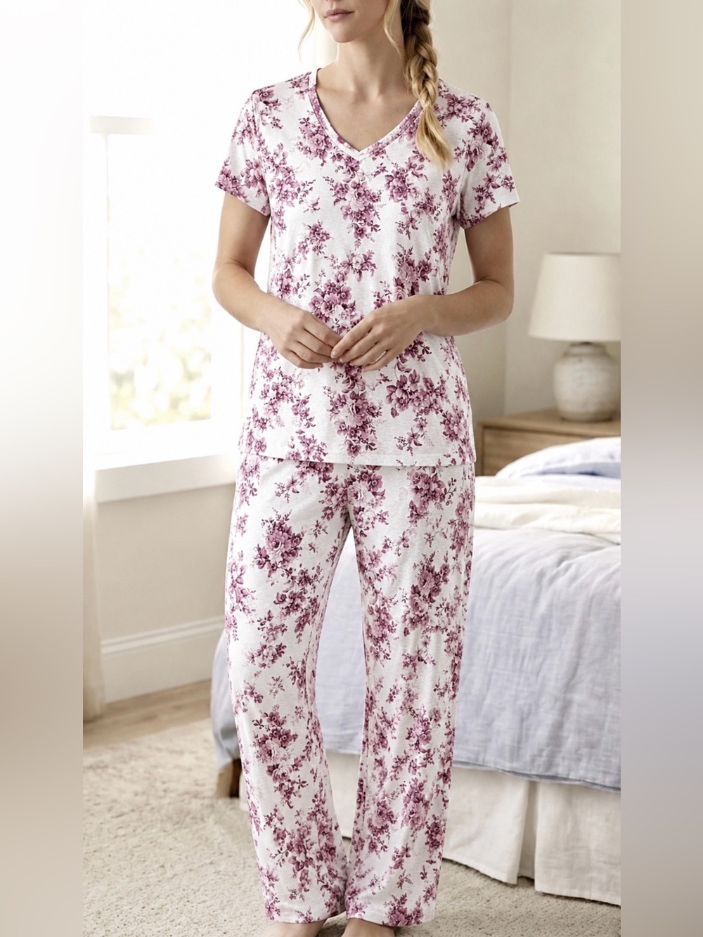 LAURA ASHLEY WOMEN COTTON BLEND PAJAMAS SET 2X ENGLISH ROSES SHORT SLEEVE $64